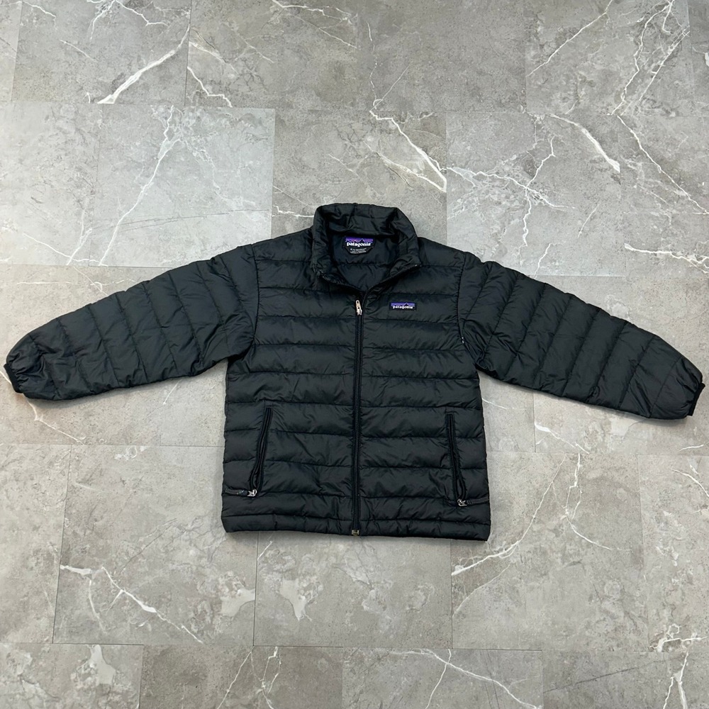 Patagonia Down Sweater Youth Small Puffer Jacket Coat Boy Full Zip Black Outdoor